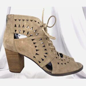 Vince Camuto Heel Booties Womens 8 Lallia Block Heels Suede Lace Up Lazer Cut